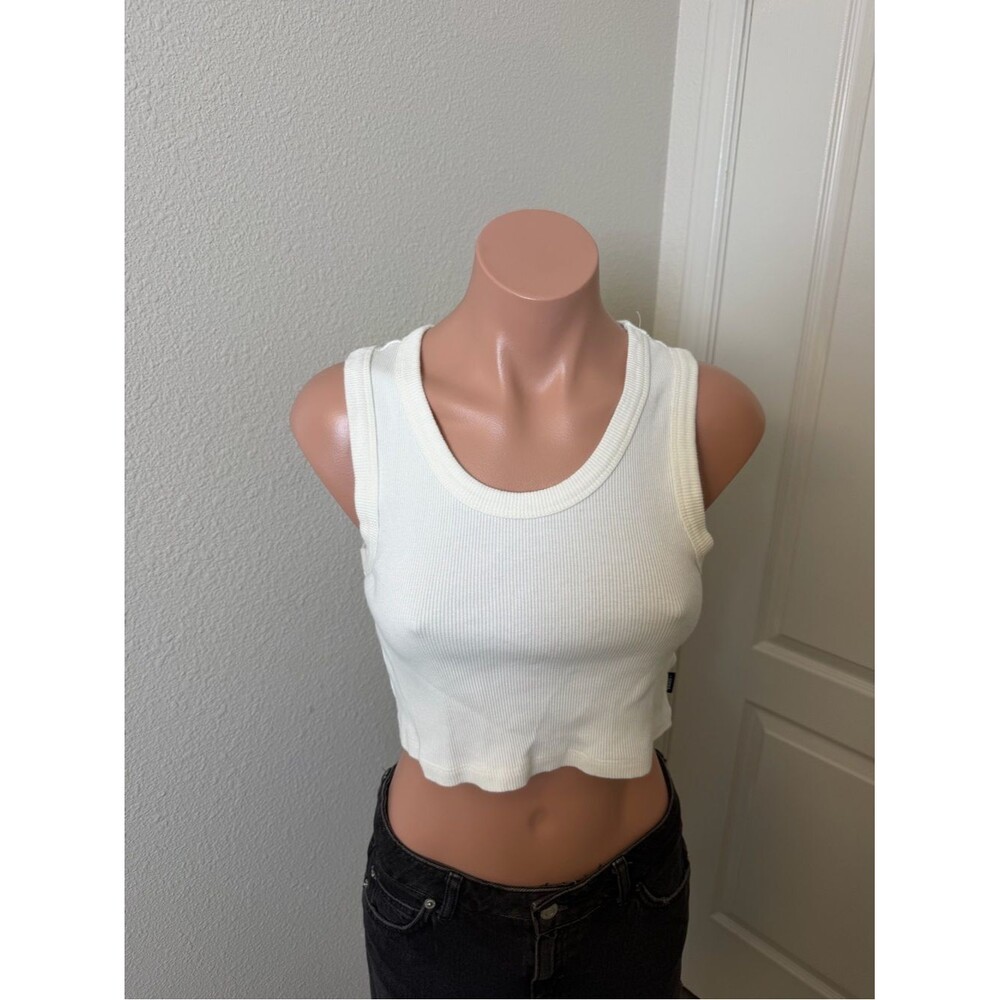 Vans White Ribbed Cropped Tank Top Sz XS